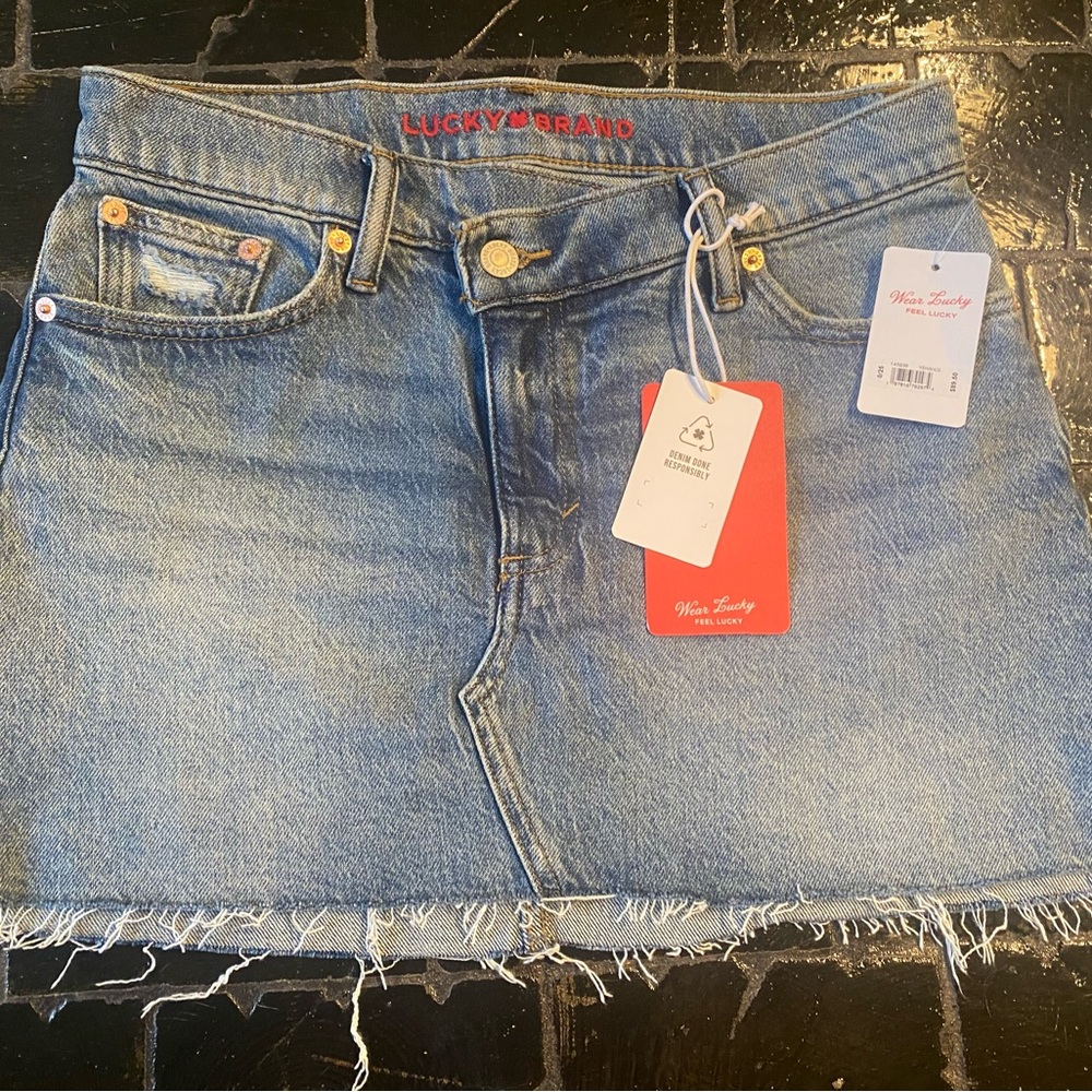 Lucky Brand Frayed Hem Denim Mini Skirt